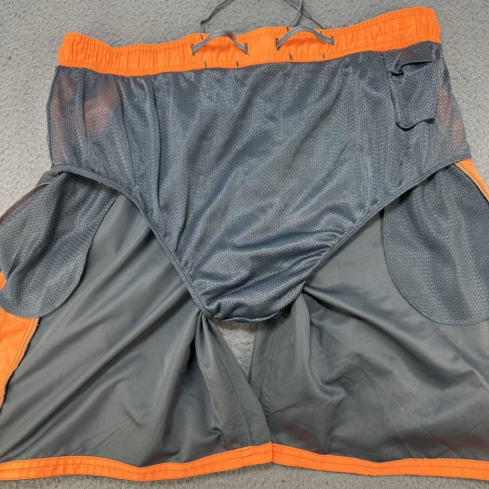 Nike Shorts Mens XXL‎ 2XL Gray Orange Lined Stash Pocket Drawstring Board Shorts - Picture 7 of 14